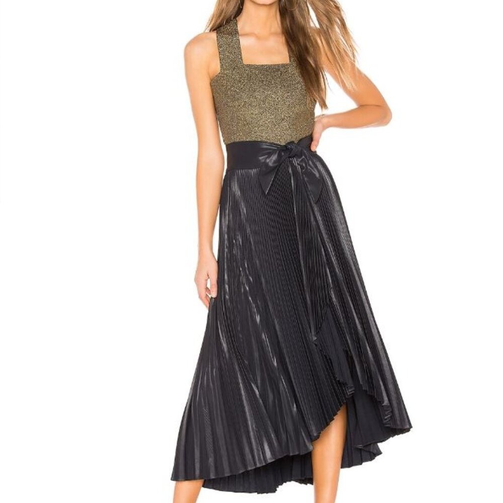 A.L.C. Eleanor Pleated High-Waist Midi Skirt in Midnight Colorway Size 2